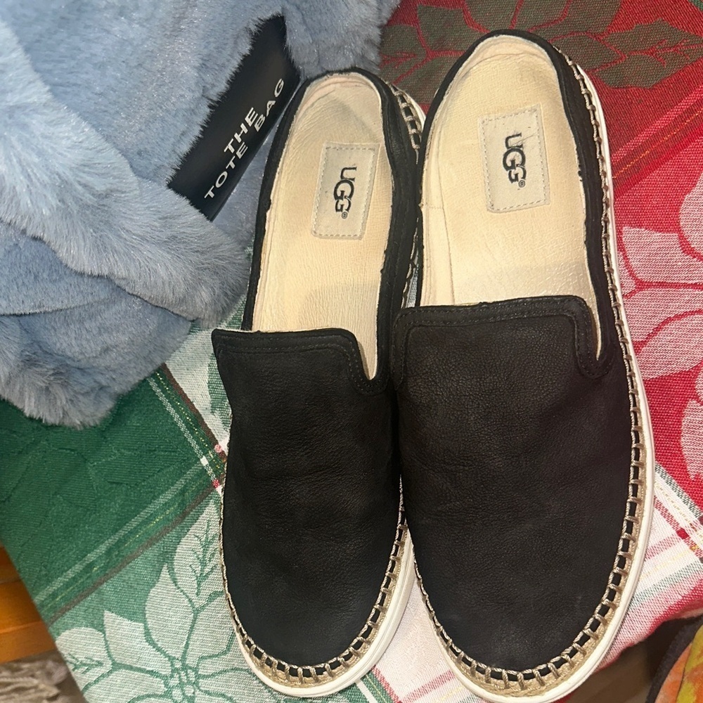 UGG Black Mules with Cream Accents